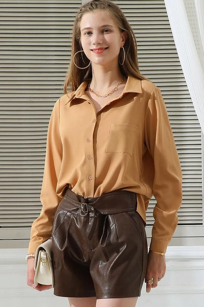 BOTTON DOWN LONG SLEEVE BLOUSE SHIRTS TOP WITH POCKETS