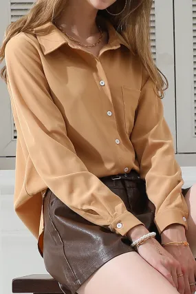 BOTTON DOWN LONG SLEEVE BLOUSE SHIRTS TOP WITH POCKETS