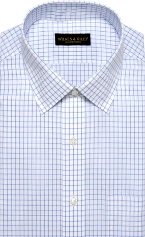 Classic Fit Blue Large Check Spread Collar Supima® Cotton Non-Iron Broadcloth Dress Shirt