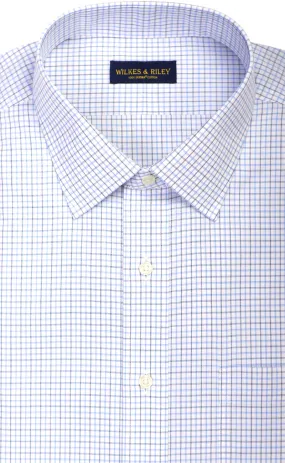 Classic Fit Blue / Navy Check Spread Collar  Supima® Cotton Non-Iron Broadcloth Dress Shirt