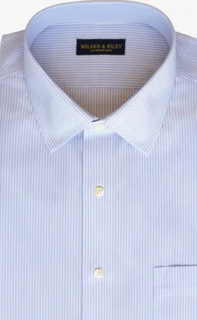 Classic Fit Light Blue End On End Stripe Spread Collar Supima® Cotton Non-Iron broadcloth Dress Shirt (B/T)