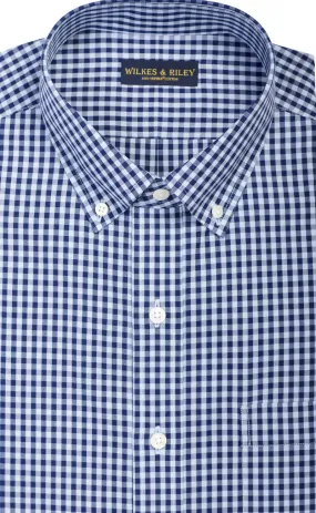 Classic Fit Sky / Navy Large Gingham Check Button-Down Collar Supima® Non-Iron Cotton Broadcloth Sport Shirt (B/T)