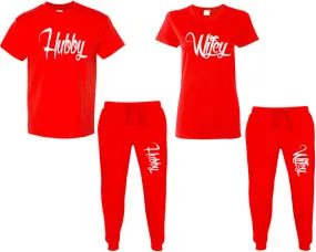 Hubby Wifey Couple Matching T Shirt and Jogger Pants Top & Bottom Sets