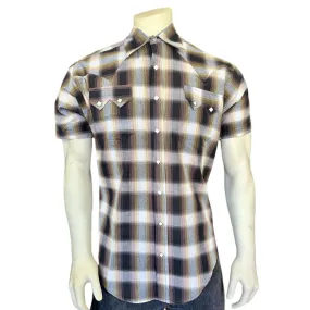 Men's Brown & White Shadow Plaid Short Sleeve Western Shirt