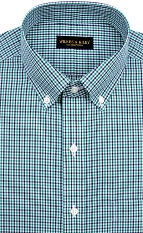 Slim Fit Green/Navy Tattersall Check Button Down Collar Supima® Cotton Non-Iron Broadcloth