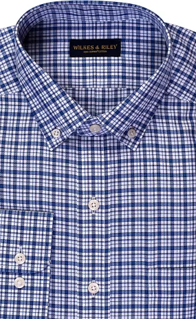 Tailored Fit Blue Multi Twill Plaid Button-Down Collar Non-Iron Sport Shirt