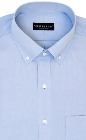 Tailored Fit Blue Solid Button-Down Collar Supima® Cotton Non-Iron Pinpoint Oxford Dress Shirt (B/T)