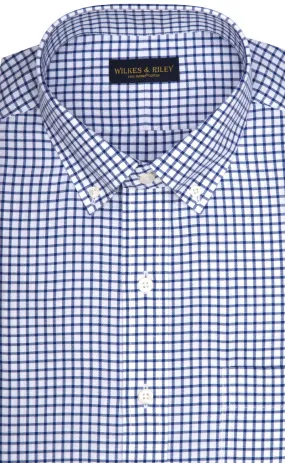 Tailored Fit Dark BLue Twill Check Button-Down Collar Supima® Cotton Non-Iron Sport Shirt