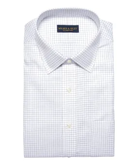 Tailored Fit Grey Twill Check Spread Collar Supima® Cotton Non-Iron Dress Shirt