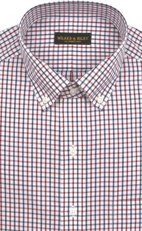 Tailored Fit Red / Navy Tattersall Button-Down Collar Supima® Cotton Non-Iron Broadcloth Sport Shirt (B/T)